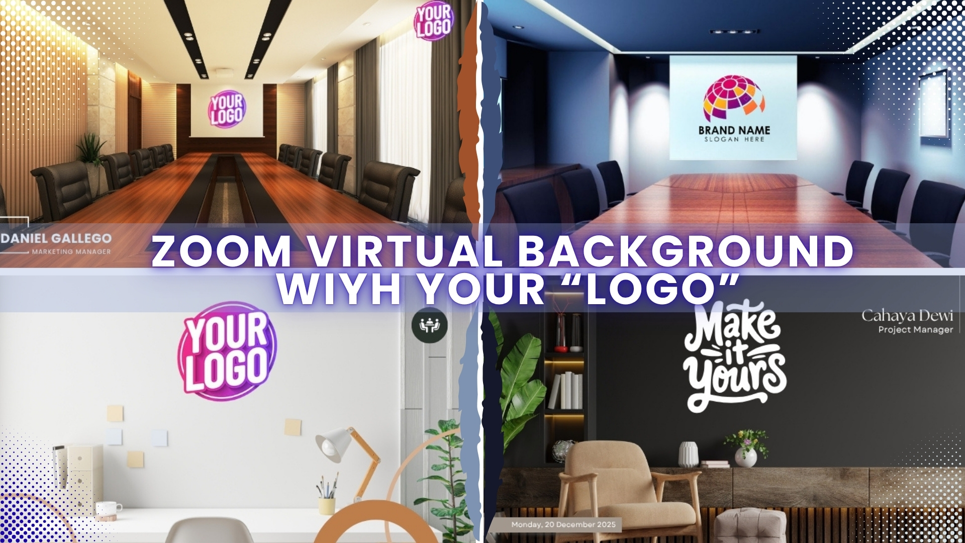 🌟 I will design Pack of 5 professional Zoom virtual backgrounds for meetings and branding